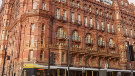 Profile-view-of-exterior-architecture-of-Midland-Hotel-during-sunny-day-in-England