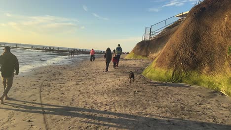 Hund-Läuft-Während-Der-Magischen-Stunde-Neben-Meeresklippen-Durch-Menschen-Hindurch