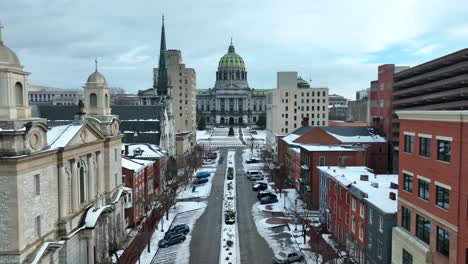 Pennsylvania-State-Capitol-Building-An-Einem-Verschneiten-Tag-In-Harrisburg,-Pennsylvania