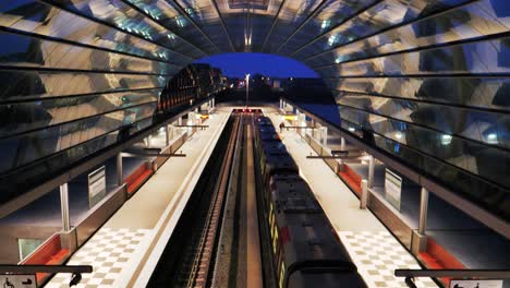 very-modern-Elbbrücken-train-station-in-Hamburg,-Germany-at-night