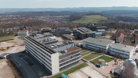 Aerial-Drone-shot-of-CureVac-AG-Company-Headquarter-in-Tuebingen-on-a-sunny-day