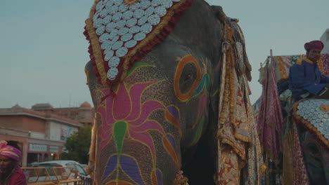 A-colorful-elephant-walking-over-a-traditional-indian-festival-in-Mumbai