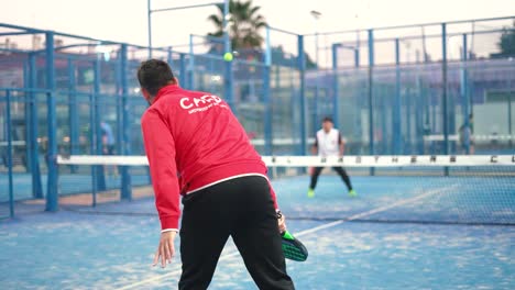 Murcia,-Spain,-February-2,-2024:-Young-sportsmen-playing-padel-tennis-in-slow-motion