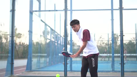 Murcia,-Spain,-February-2,-2024:-Young-sportsmen-playing-padel-tennis-in-slow-motion