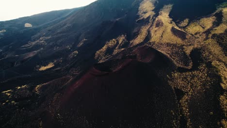 Drone-flying-over-a-volcano-crater-at-Mount-Etna,-Sicily