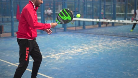 Murcia,-Spain,-February-2,-2024:-Young-sportsmen-playing-padel-tennis-in-slow-motion