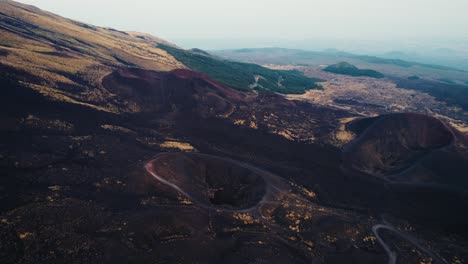 Drone-flying-over-a-volcano-crater-at-Mount-Etna,-Sicily