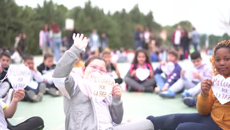 Murcia,-Spain,-January-30,-2024:-Children-of-primary-education-create-hearts-with-the-sentence-"My-hear-for-the-peace