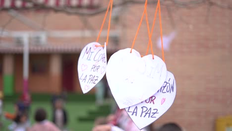 Murcia,-Spain,-January-30,-2024:-Children-of-primary-education-create-hearts-with-the-sentence-"My-hear-for-the-peace