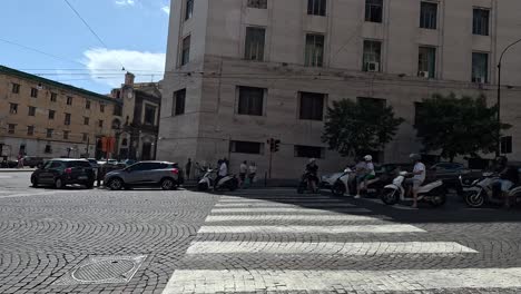 Crossing-the-streets-of--Naples-Italy-and-bikers