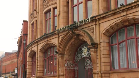 Canada-House-Entrance-And-Facade-At-Manchester,-England,-United-Kingdom