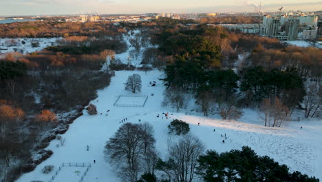 Menschen-Im-Stadtpark-Im-Winter-In-Przymorze,-Danzig,-Polen