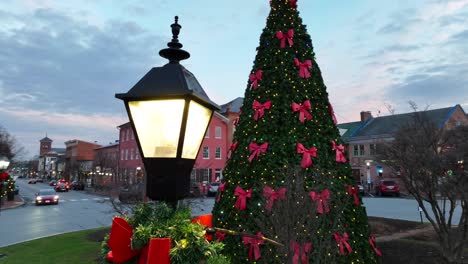 Aerial-view-of-small-town-USA-at-Christmas