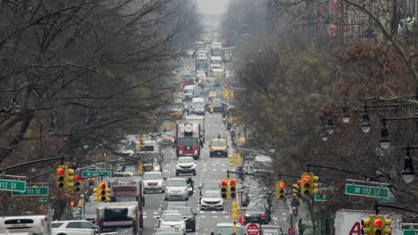 Tauben-Fliegen-über-Die-Mit-Verkehr-überfüllte-Straße-Von-New-York-City