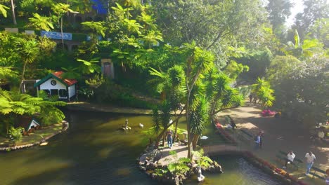 Vista-Panorámica-De-Los-Jardines-Tropicales-De-Monte-Palace-Con-Visitantes-En-Funchal,-Portugal.