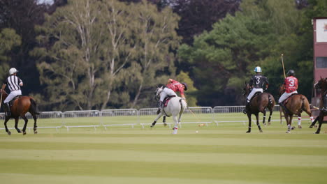 Jugador-De-Polo-En-Caballo-Gris-Golpea-La-Pelota-Con-Su-Mazo-A-Medio-Galope