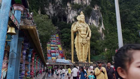 Tourists-exploring-Batu-Caves,-Kuala-Lumpur-landmark