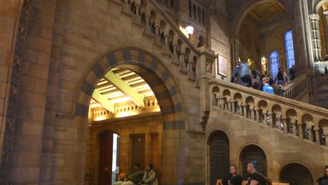 Visitantes-Que-Exploran-La-Sala-Hintze-En-El-Museo-De-Historia-Natural-De-Londres,-Gran-Arquitectura.