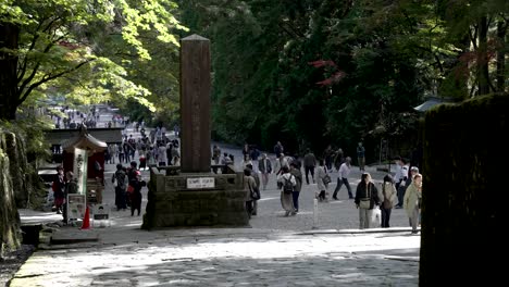 Multitudes-De-Turistas-Asiáticos-Se-Acercan-A-La-Entrada-Histórica-Del-Templo-Toshugu-De-La-Unesco