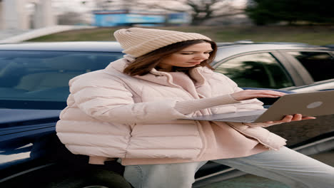 Woman-sitting-outside-the-vehicle