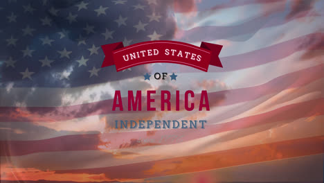 United-States-of-America,-Independent-text-in-banner-with-flag-and-the-sky