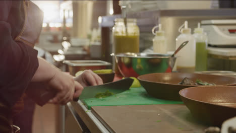 Caucasian-woman-cutting-vegetables