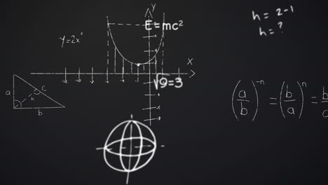 Animation-of-math-equations-hand-written-on-chalkboard-