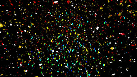 Animation-of-multi-coloured-confetti-falling-over-black-background