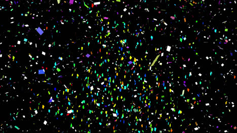 Animation-of-multi-coloured-confetti-falling-over-black-background