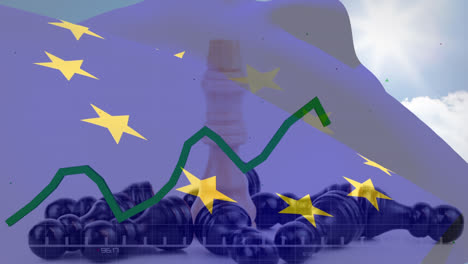 Gráfico-Verde-Moviéndose-Ondeando-La-Bandera-De-La-UE-Contra-Una-Pieza-De-Ajedrez