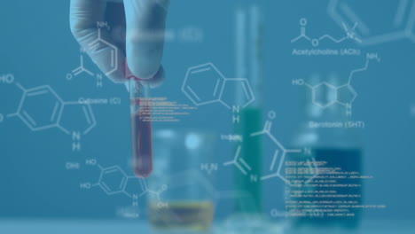 Test-tube-with-data-and-structural-formula-of-chemical-compounds-in-the-foreground