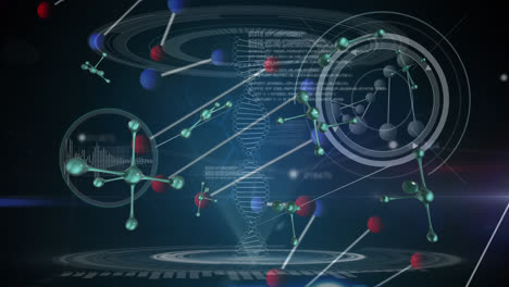 Animation-of-data-processing-and-molecules-spinning-over-scopes-scanning-in-background