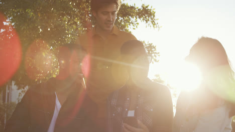 Group-of-friends-discussing-on-a-rooftop