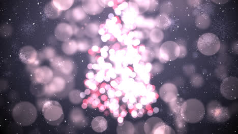 Nieve-Que-Cae-Con-Círculos-De-Navidad-De-Luz-Bokeh