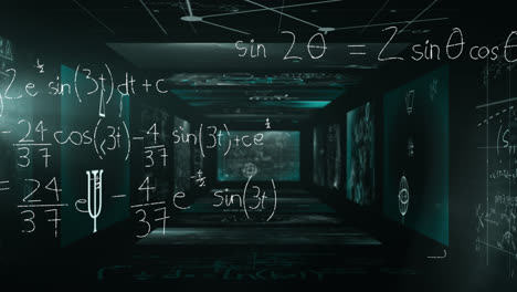 Animación-De-Fórmulas-Matemáticas-Flotando-En-Paredes-Negras