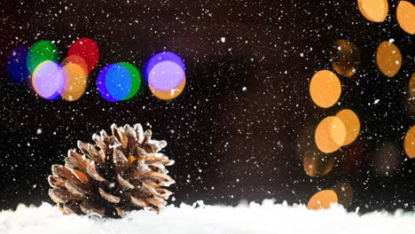 Falling-snow-with-Christmas-pine-cone-decoration