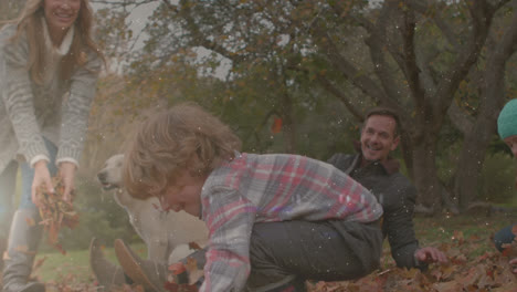 Family-playing-in-the-woods