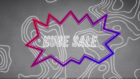 Animation-of-huge-sale-text-in-retro-speech-bubble-over-abstract-background