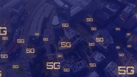 Animation-Eines-Verbindungsnetzwerks-Mit-5G-Text-über-Einer-Stadtlandschaft