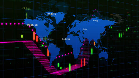 Animation-of-financial-data-processing-over-world-map