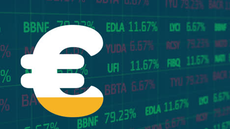 Animación-Del-Signo-Del-Euro-Llenándose-De-Amarillo-Sobre-El-Procesamiento-De-Datos-Financieros.