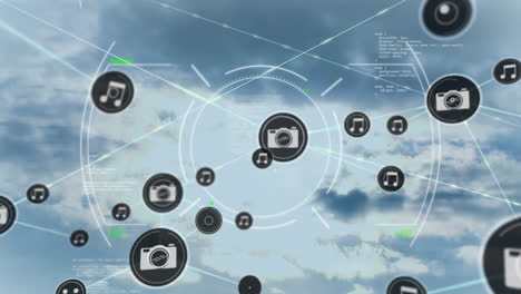 Animation-Des-Verbindungsnetzwerks-Mit-Symbolen-über-Dem-Scope-Scanning