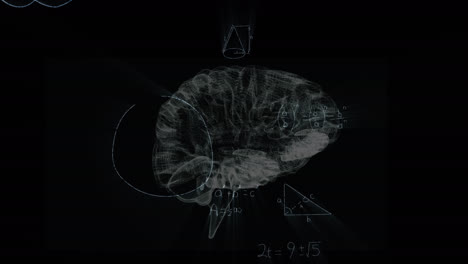 Animation-of-mathematical-equations-over-digital-model-of-human-brain-on-black-background