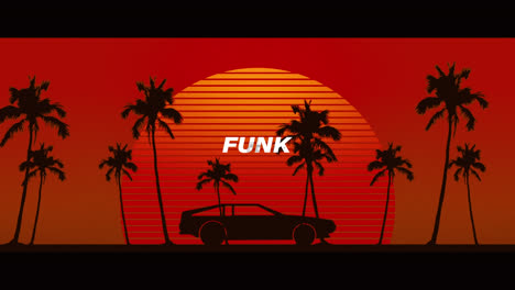 Animación-De-Texto-Funk-Sobre-Puesta-De-Sol-Y-Auto