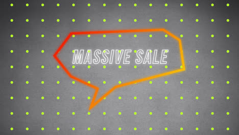 Animation-of-massive-sale-text-in-retro-speech-bubble-over-abstract-background