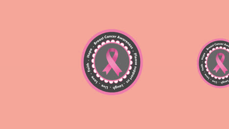 Animation-of-multiple-pink-ribbon-logo-and-breast-cancer-text-appearing-on-pink-background