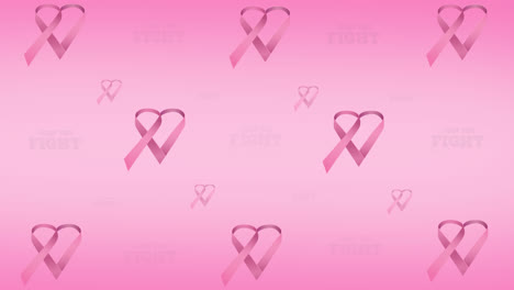 Animation-of-multiple-pink-ribbon-logo-and-breast-cancer-text-glowing-on-pink-background