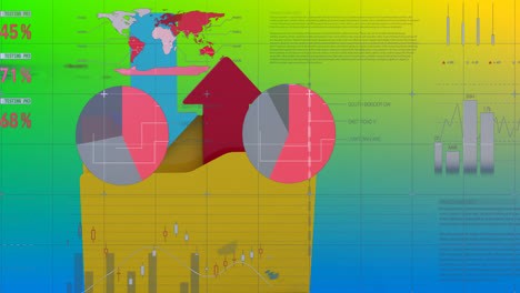 Statistical-data-processing-against-upload-and-download-icon-against-gradient-background