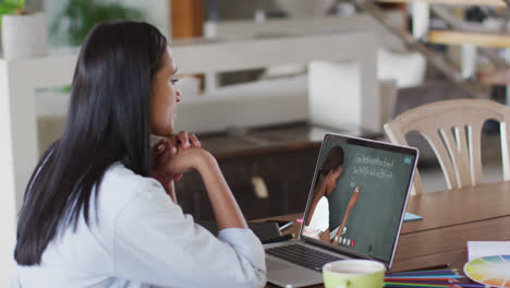 Estudiante-Caucásica-Usando-Una-Computadora-Portátil-En-Una-Videollamada-Con-Una-Maestra