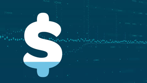 Animación-Del-Signo-De-Dólar-Llenándose-De-Azul-Sobre-El-Procesamiento-De-Datos-Financieros